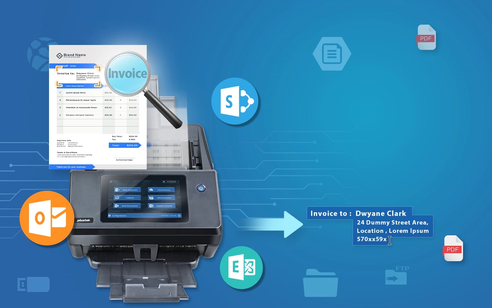 eScan touchscreen interface showing simple scan buttons