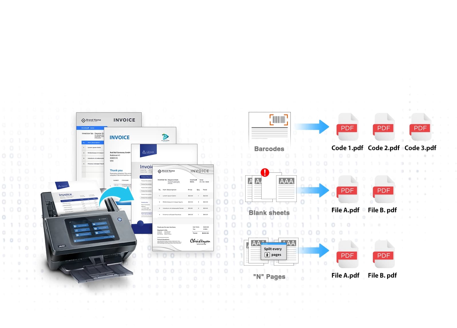 eScan file separation and barcode splitting interface